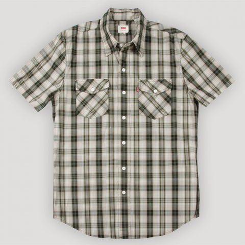Levi's Mens Green Plaid Woven Cotton S/S Button Front Shirt Size XL - Designer-Find Warehouse