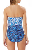 New Tommy Bahama Woodblock Ruffled Bandeau One-Piece Swimsuit US 4
