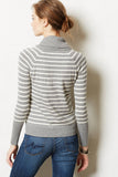 Anthropologie Change Of The Moon Gray Striped Pointelle Cowlneck Sweater Size XS - Designer-Find Warehouse - 3
