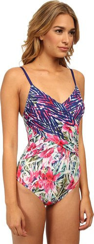 Badgley Mischka Women's Floral Nadia Draped Front Mio One Piece Swimsuit Size 4 - Designer-Find Warehouse - 2