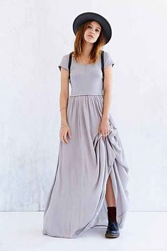 Ecote Gray Ribbed Cap Sleeve Maxi Dress Size XS - Designer-Find Warehouse - 1