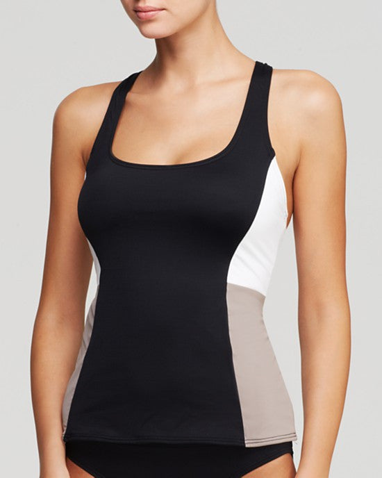 DKNY D84951 Womens Black Solid Block Colorblock Tankini Top Size XS - Designer-Find Warehouse - 1