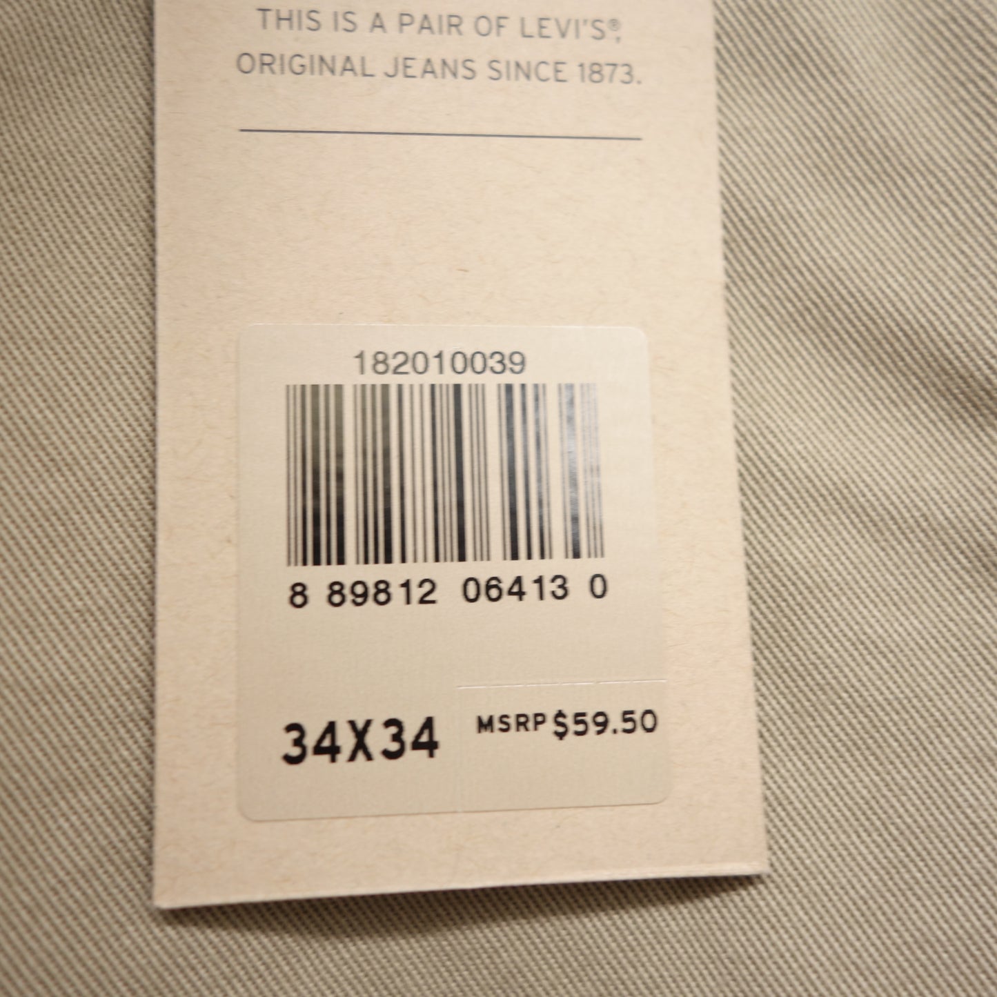 Levi's Mens Straight Stretch Light Khaki Twill Chino Dress Pants Size 34 x 34