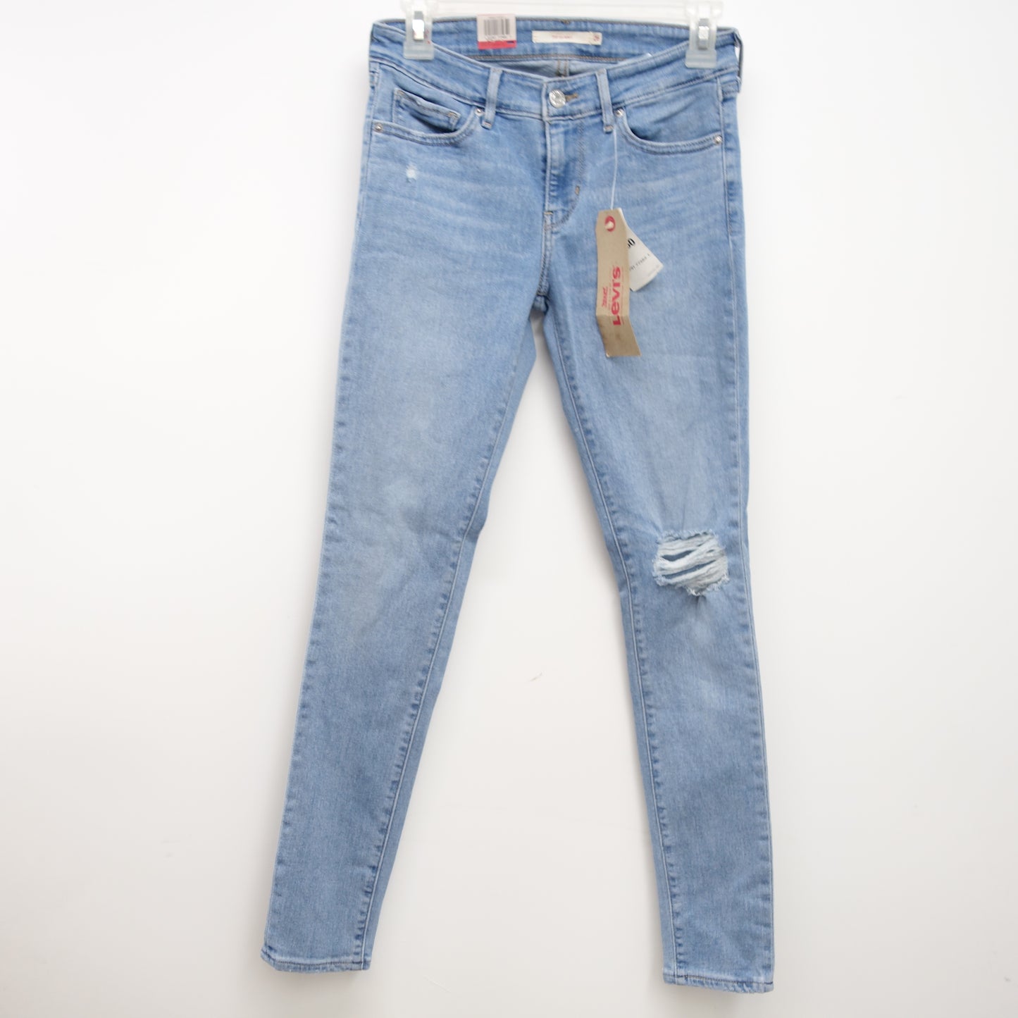 Levi's 711 0261 Womens Light Blue Ripped Knees Skinny Jeans Size 2M / 26 x 30