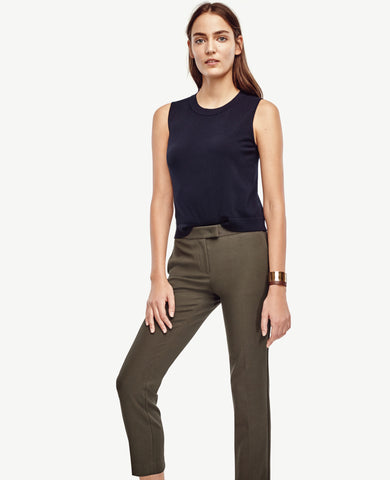 Ann Taylor Devin Flat Front Green Cropped Ankle Dress Pants Size 4 - Designer-Find Warehouse