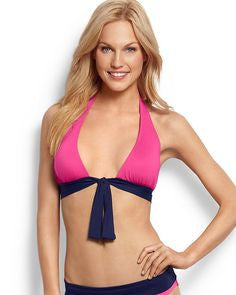 Tommy Bahama Womens Pink Deck Piping Halter Cup Shirred Band Swim Top Size XS - Designer-Find Warehouse
