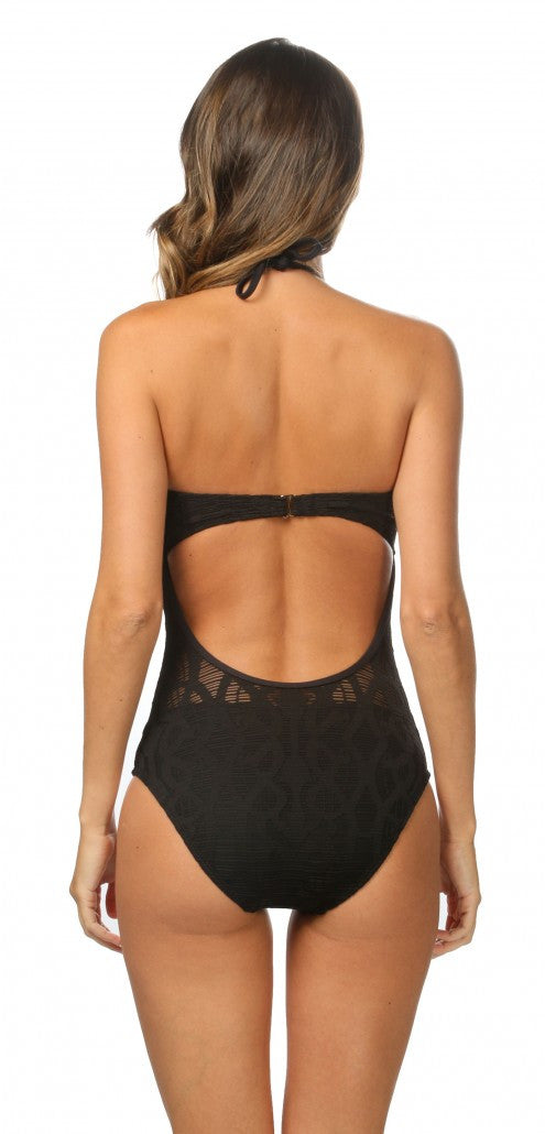 La Blanca Womens Black Bare Occasion Hi‑Neck Halter Mio One Piece Swimsuit Size 16 - Designer-Find Warehouse - 2