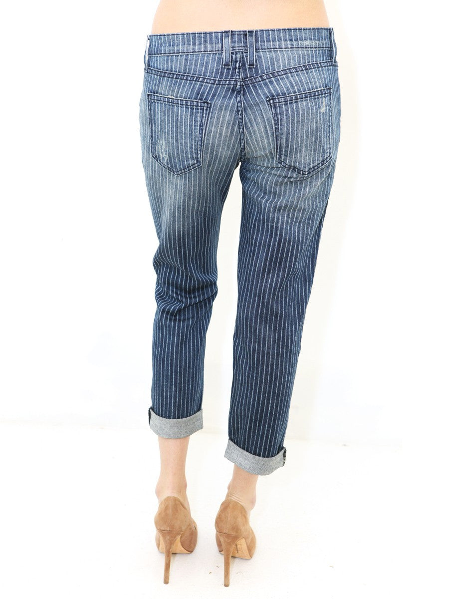 Current Elliott The Fling in Indigo Pinstripe Destroy Jeans Size 26 - Designer-Find Warehouse - 2
