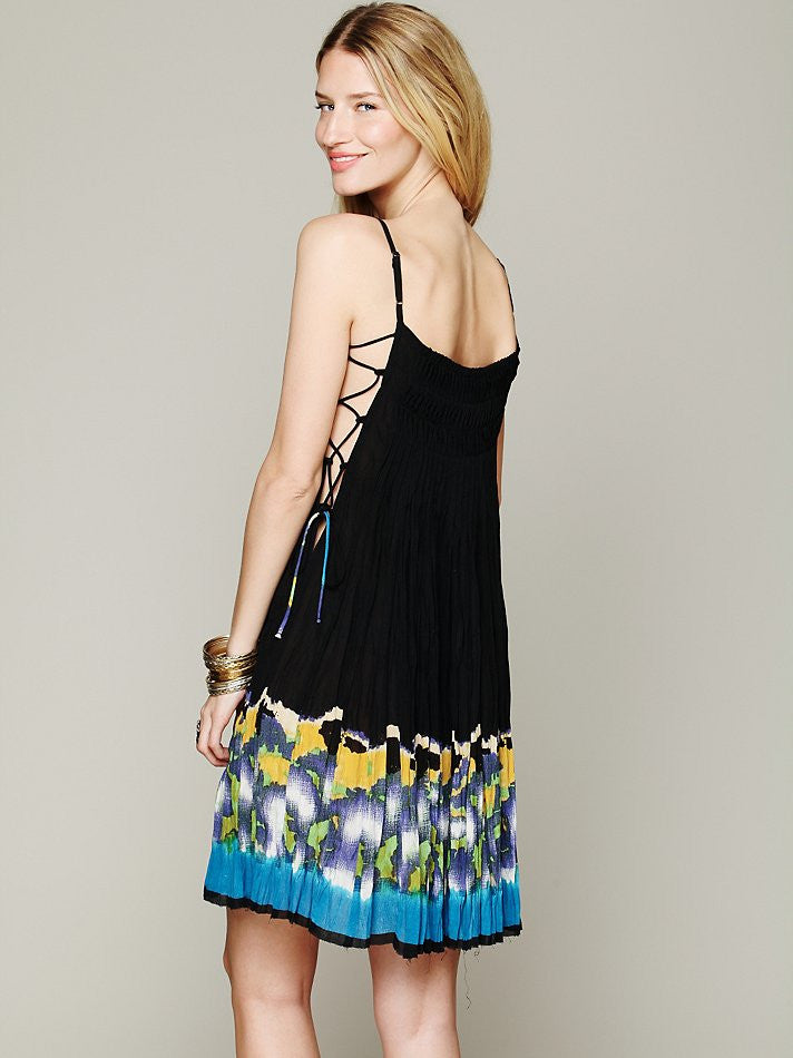 Free People Black Imperial Pin-tuck Corset Side Lace Dress Size XS - Designer-Find Warehouse - 1