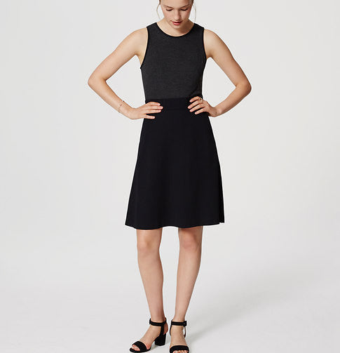 Ann Taylor LOFT Gray Back Zip Mixed Media Flare Dress Size 8 Mall Closeouts Ann Taylor LOFT Gray Back Zip Mixed Media Flare Dress Size 8 Mall Closeouts