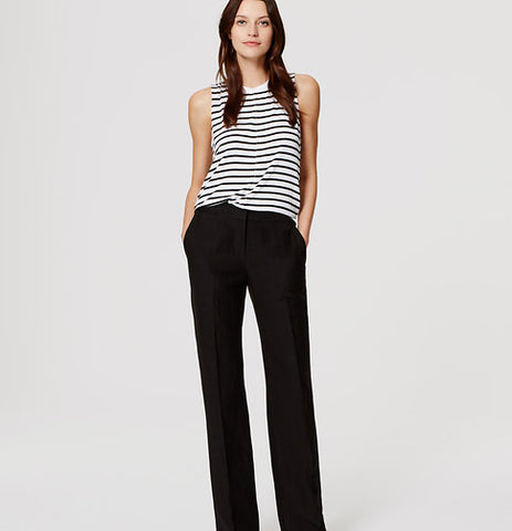 Ann Taylor Black Silk Linen Trousers Flat Front Pants Size 10 - Designer-Find Warehouse