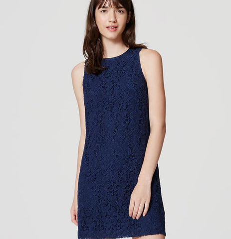 Ann Taylor LOFT Blue Tall Lace Shift Dress Size 6T - Designer-Find Warehouse - 1