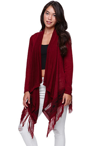Red Drape Open Front Fringe Cardigan Sweater Size XS - Designer-Find Warehouse