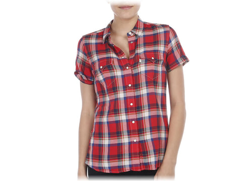 Levi's Womens Classic Fit Red Plaid Button Front Pearl Snap S/S Causal Shirt Size XL - Designer-Find Warehouse
