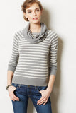 Anthropologie Change Of The Moon Gray Striped Pointelle Cowlneck Sweater Size XS - Designer-Find Warehouse - 1