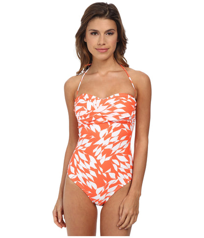 Shoshanna Womens Orange White Halter Twist One-Piece Swimsuit Size 10 - Designer-Find Warehouse - 1