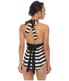 Unique Vintage Womens Ivory & Black Audrey One-Piece Swimsuit Size XXL - Designer-Find Warehouse - 2