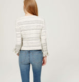 Ann Taylor Loft Ivory Striped Tweed Moto Jacket Size 4 - Designer-Find Warehouse - 2