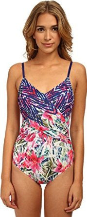 Badgley Mischka Women's Floral Nadia Draped Front Mio One Piece Swimsuit Size 4 - Designer-Find Warehouse - 1