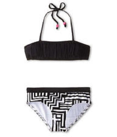 Sea Folly Girls Black White Mod Pop Mini Tube Fringe Bikini Set Size UK 8 - Designer-Find Warehouse