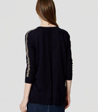 Ann Taylor LOFT Navy V-Neck Peasant Embroidered Blouse Knit Top Size Small - Designer-Find Warehouse - 2