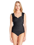 ATHENA Womens Black Finesse Shirred Front One Piece Swimsuit Size 10 - Designer-Find Warehouse - 1