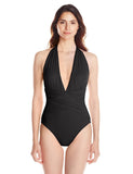 La Blanca Womens Black Solid Halter Plunge Mio One Piece Swimsuit Size 8 - Designer-Find Warehouse - 1