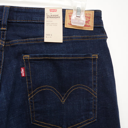 Levi's 414 Womens Classic Straight Leg Mid Rise Dark Blue Denim Jeans Size 16W / 33 x 30