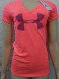 Under Armour Womens Pink Heatgear Semi Fitted V-Neck Tee T-Shirt Size S - Designer-Find Warehouse - 1