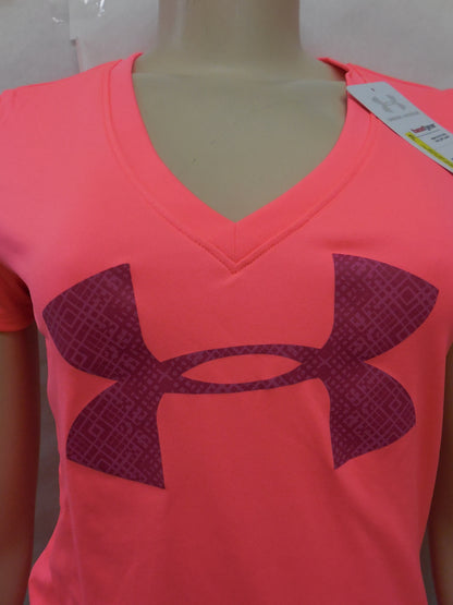 Under Armour Womens Pink Heatgear Semi Fitted V-Neck Tee T-Shirt Size L - Designer-Find Warehouse - 2