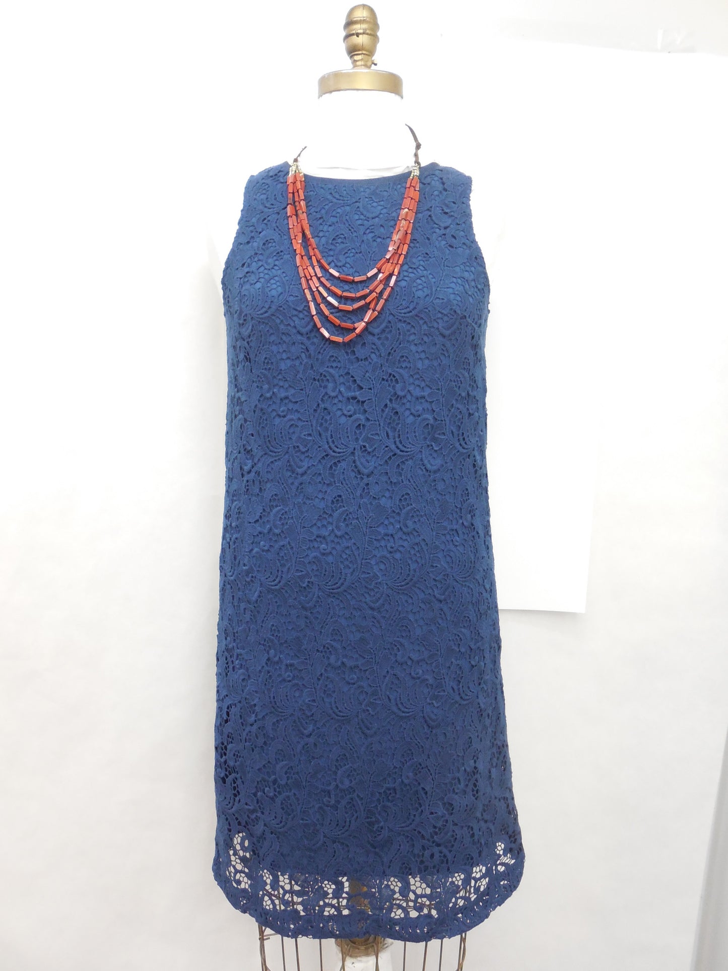 Ann Taylor LOFT Blue Tall Lace Shift Dress Size 6T - Designer-Find Warehouse - 2