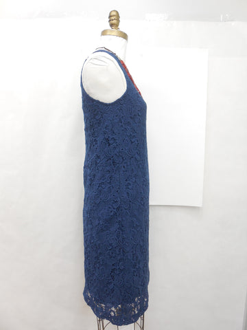 New Ann Taylor LOFT Blue Ruffle Tiered Knit Cotton Sz S Midi Dress Elastic  Waist