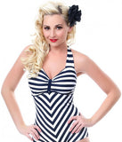 Unique Vintage Navy & White Striped Dinah One Piece Swimsuit Size XS - Designer-Find Warehouse - 2