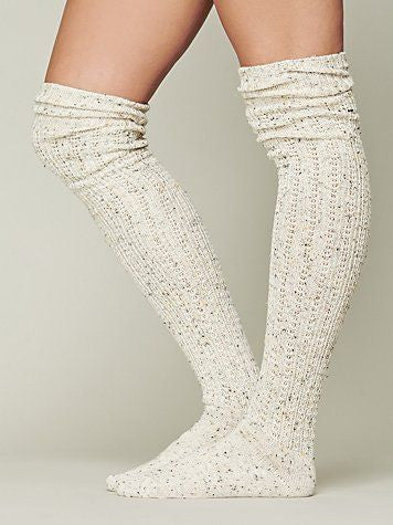 Free People Oatmeal Speckled Thigh High Knee Socks - Designer-Find Warehouse