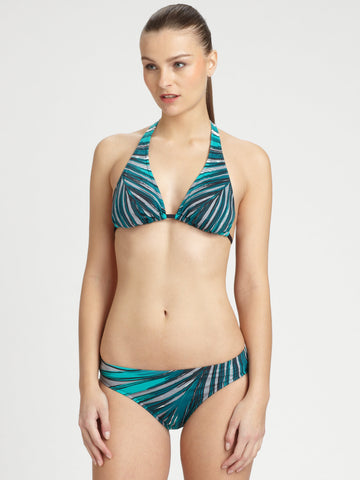 Badgley Mischka Swimwear Womens Green Palm Print Triangle Halter Bikini Top Size M