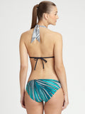 Badgley Mischka Swimwear Womens Green Palm Print Triangle Halter Bikini Top Size M - Designer-Find Warehouse - 2