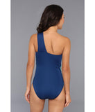 Badgley Mischka Women's Navy Valentina One Shoulder Maillot Steel Blue Swimsuit Size 8 - Designer-Find Warehouse - 2
