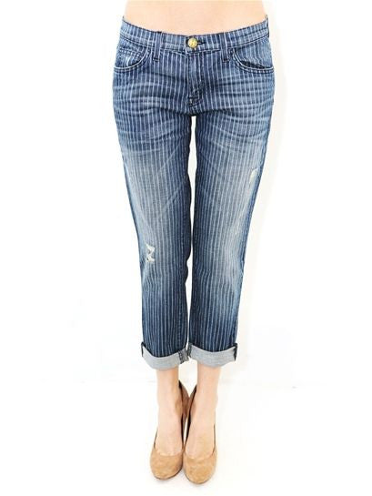 Current Elliott The Fling in Indigo Pinstripe Destroy Jeans Size 26 - Designer-Find Warehouse - 1