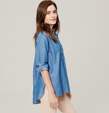 Ann Taylor LOFT Blue Collarless Chambray Softened Shirt Size Medium - Designer-Find Warehouse - 2