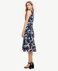 Ann Taylor Navy Tropical Swaying Midi Dress Size Medium - Designer-Find Warehouse - 1