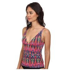 Tommy Bahama Womens Ikat Tie Dye Over The Shoulder V-Neck Cup Tankini Size XL