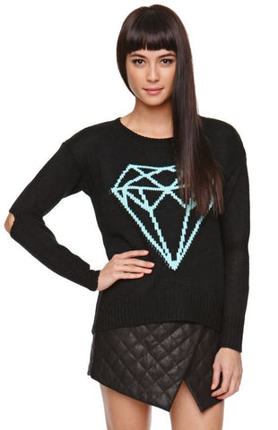 Lira Womes Black Torn Diamond Knit Crewneck Sweater Size Small - Designer-Find Warehouse