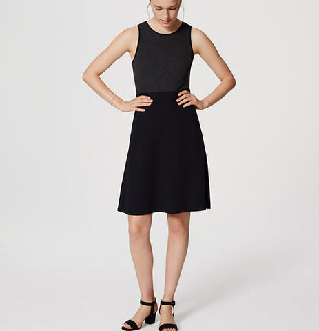 Ann Taylor LOFT Gray Back Zip Mixed Media Flare Dress Size 8 - Designer-Find Warehouse - 1