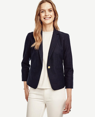 Ann Taylor Blue Textured Single Button Blazer Jacket Size 6 - Designer-Find Warehouse