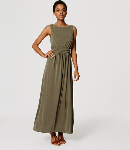 Ann Taylor LOFT Green Ruched Maxi Dress Size Large - Designer-Find Warehouse