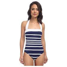 Ralph Lauren Womens Navy Kaylee Stripe Bandeau Mio One Piece Swimsuit Size 10 - Designer-Find Warehouse - 1