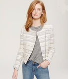 Ann Taylor Loft Ivory Striped Tweed Moto Jacket Size 4 - Designer-Find Warehouse - 1
