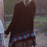 Tribal Black Fringe Cardigan Sweater Size Small - Designer-Find Warehouse - 2