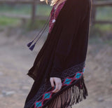 Tribal Black Fringe Cardigan Sweater Size Small - Designer-Find Warehouse - 1