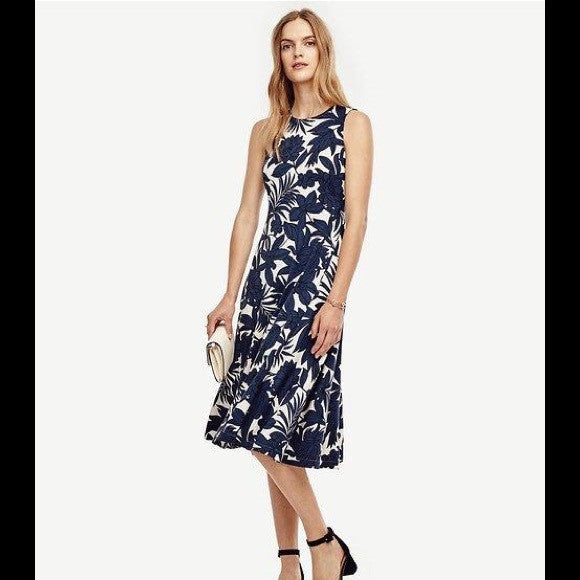 Ann Taylor Navy Tropical Swaying Midi Dress Size Medium – Mall Closeouts